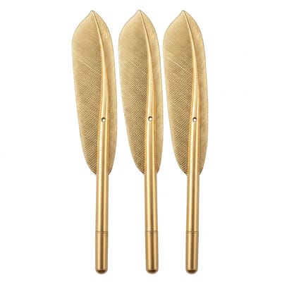 Goudkleurige veer pennen set 3 stuks schrijfpennen neutraal 0.5 mm zwarte inkt realistisch veer design kantoor school pen set decoratief schrijfgerei