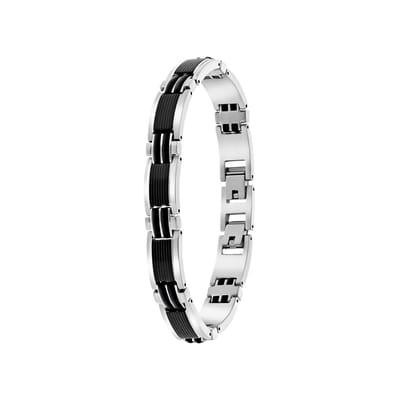 Lucardi Heren Armband schakel mat - Staal - Armband - Vaderdag Cadeautje - 22 cm - Zilverkleurig