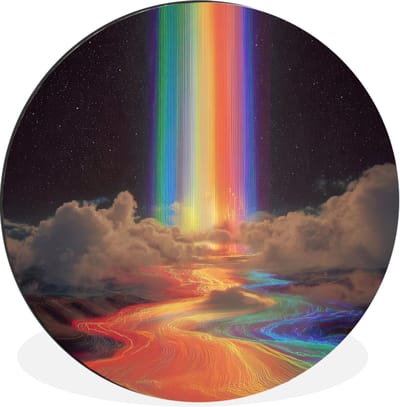 WallCircle - Wandcirkel - Muurcirkel - Regenboog - Verticaal - Sterrenhemel - Wolken - Aluminium - Dibond - 30x30 cm - Binnen en Buiten