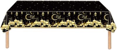 BTH - Eid Mubarak Tafelkleed - Decoratie - Ramadan - Tafellaken - Zwart & Goud - Feest Versiering - 137*274 Cm
