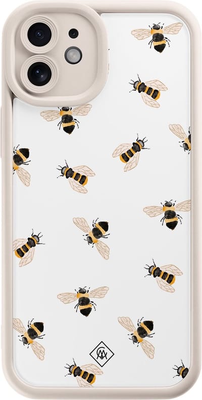 Casimoda® hoesje - Geschikt voor iPhone 12 - Bee Happy - Effen telefoonhoesje met lensbescherming - TPU - Backcover - Bruin/beige