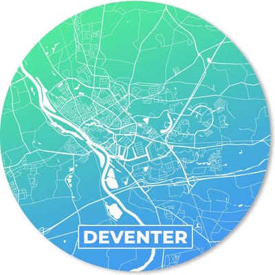 Muismat rond 20x20 cm - Mousepad Stadskaart - Deventer - Groen - Blauw - Ronde muismatten