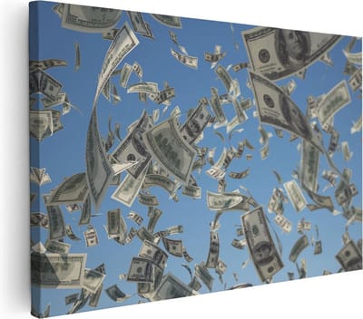 Artaza Canvas Schilderij Dollar Biljetten - 30x20 cm - Klein - Wanddecoratie Money - Muurdecoratie Woonkamer - Kamer Accessoires