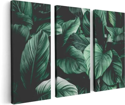 Artaza Canvas Schilderij Drieluik Tropische Groene Bladeren - 120x80 - Foto Op Canvas - Canvas Print