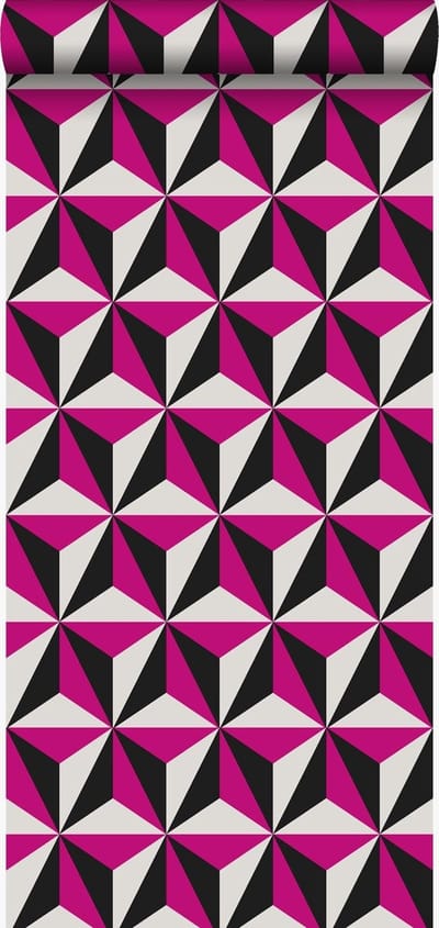 Origin Wallcoverings behang grafisch 3D motief fuchsia roze - 53 cm x 10.05 m - 347444