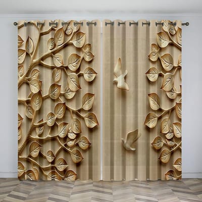 Ensemble Prêt à l'emploi Fleur Dorée Feuille Arbre Style Léger Fenêtre Couvertures de Fenêtre Pour Chambre d'Enfant Salon Salle de Bain Cuisine Portes Hall d'Entrée Tasse W50 X H130(CM)X2&Hook