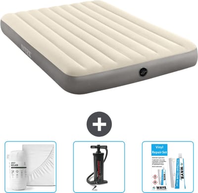 Intex Luchtbed - 2-Persoons - 152 x 203 x 25 cm - Beige - Inclusief Hoeslaken - Pomp en Reparatieset