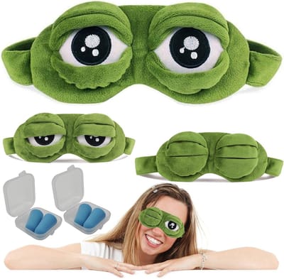 Schattig 3D Oogmasker voor Slaap met Cartoon Frog Design - Set van 2, Ideaal voor Ontspanning en Reis