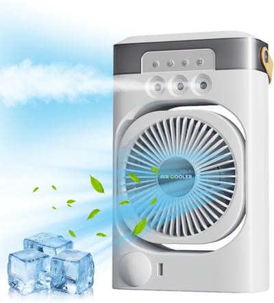KZQ Draagbare 3-in-1 Ventilator met IJsblokjes, LED-verlichting, Timer, 3 Snelheden en 3 Sproeistanden voor Thuis, Kantoor en Slaapkamer Insteekmodel