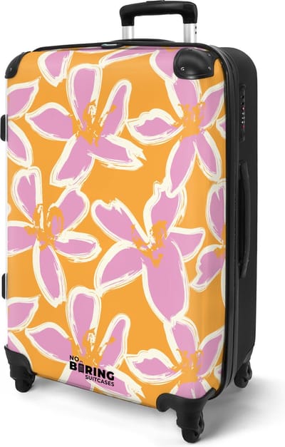 NoBoringSuitcases.com® - Koffer groot - Rolkoffer lichtgewicht - Reiskoffer op 4 wielen met roze oranje bloemen - Travel luggage suitcase - Vakantie - Valies grote trolley XL - 20 kg bagage
