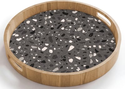 Dienblad rond 40x40 cm - Schootdienblad hout - Terrazzo - Patroon - Grijs - Borrelplank rechthoek - Plateau houten dienbladen