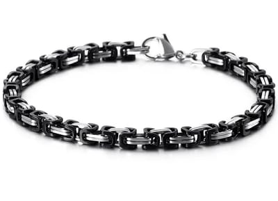 Koningsarmband Heren - Zwart / Zilver kleurig - 5mm - Byzantijnse stijl - Dubbele Schakels - Staal - Armband Schakelarmband - Armbanden - Papa Cadeau Voor Mannen - Vaderdag