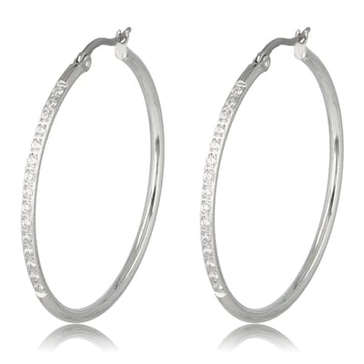 My Bendel - Zilverkleurige Oorbellen Kristal Zirkonia 40mm x 2mm - Stralende Zilverkleurige Oorringen met Zirkonia - met Luxe Cadeauverpakking | Sieraden Voor Dames