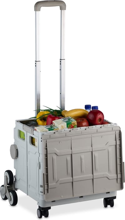 boodschappentrolley traploper - inklapbaar - tot 50 kg - wit-grijs