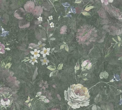 BLOEMEN BEHANG | Landhuis stijl - Meerkleurig Groen - A.S. Création Natural Living D`eco