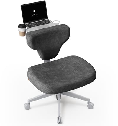 Newtral Ergonomische Bureaustoel met Inklapbaar Bureaublad & Bekerhouder - Verstelbare Thuiswerkstoel - Waterafstotend Velours -Schuimkussen - Klasse 4 Gasveer - Max. 135kg - Zwart