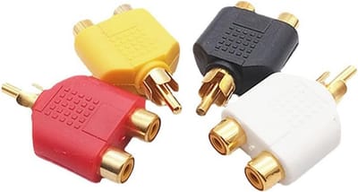 4 Stuks Gouden RCA Y Splitter Adapter, 1 Male naar 2 Female Verbindingsstukken voor Subwoofer, Autoradio en TV Audio Systemen