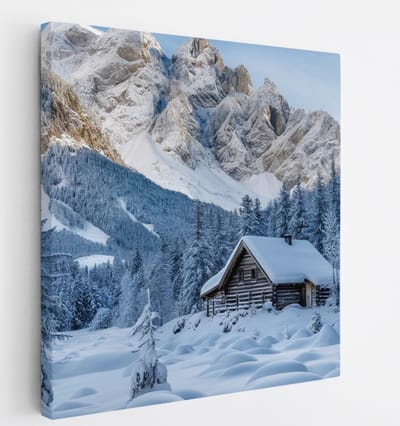 Saammp Canvas Schilderij -Besneeuwd Huis - Landschap - Natuur - 20x20 - Foto op canvas - Wanddecoratie - Muurdecoratie Woonkamer - Slaapkamer decoratie - Canvas Print