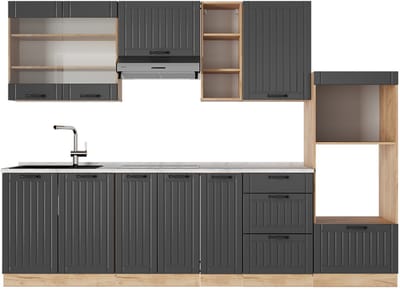 Vicco Fame-Line Complete keukeneenheid – 280 cm, WB Marmer Donkergrijs