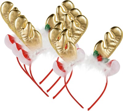 Home & styling Kerst diadeems/haarbanden - 4x - rendier gewei met oren - goud - polyester