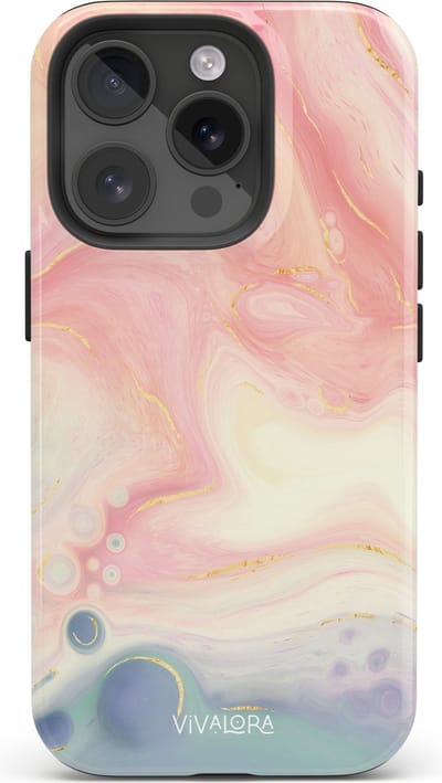 VivaLora Tough Telefoonhoesje iPhone 16 Pro met MagSafe - Bubble Swirl Print - 2-in-1 Phone Case - Hard Case & Siliconen Backcover - Extra Bescherming - Shockproof Cover - Marble Roze