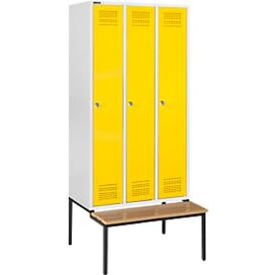 Schäfer Shop Genius Kledinglocker met zitbank, 3 compartimenten, cilinderslot, lichtgrijs/geel