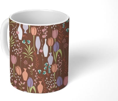 Mok - Koffiemok - Bloemen - Vaas - Patronen - Mokken - 350 ML - Beker - Koffiemokken - Theemok