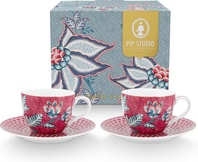 Pip studio Flower Festival - espresso kop en schotel - set van 2 - roze - 120ml