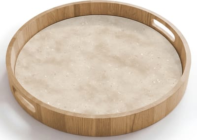 Dienblad rond 40x40 cm - Schootdienblad hout - Structuur - Spikkels - Beige - Borrelplank rechthoek - Plateau houten dienbladen