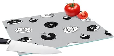 Glazen Snijplank - 39x28 - Donut - Patronen - Koffie - Zwart Wit - Snijplanken Glas