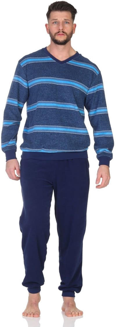 Heren pyjama in badstof met manchetten in een stijlvolle blokstreep-look - ook in oversize