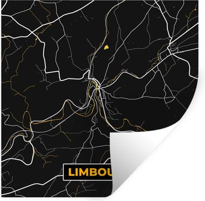 Muurstickers - Sticker Folie - Stadskaart - Gold - Limburg - Plattegrond - Kaart - 100x100 cm - Plakfolie - Muurstickers Kinderkamer - Zelfklevend Behang XXL - Zelfklevend behangpapier - Stickerfolie