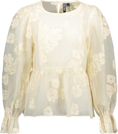 Pieces Blouse Pcdana Ls O-neck Frill Top Wvn D2d 17160340 Cloud Dancer Dames Maat - XS