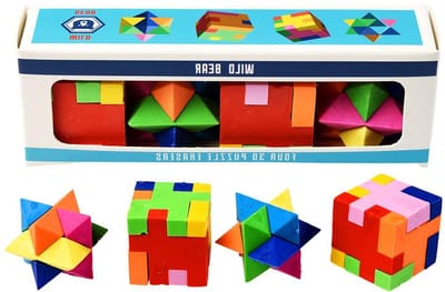 3D Puzzel Gummen - Vormgummen Set - Kantoor Organisatie - Uniek Puzzel Ontwerp - Set van 4 - Multicolor