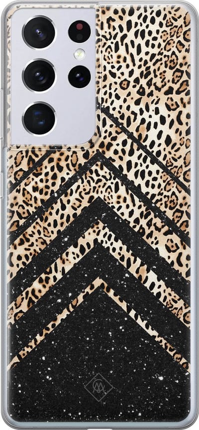 Casimoda® hoesje - Geschikt voor Samsung S21 Ultra - Chevron Luipaard - Backcover - Siliconen/TPU - Zwart