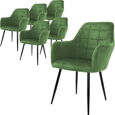 Eetkamerstoel set van 6 vierkant gewatteerd met rugleuning en armleuningen salie Keukenstoel met microvezel fluwelen bekleding ML design