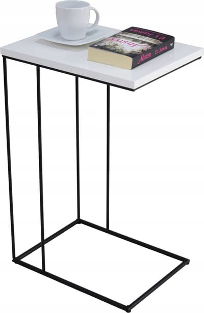 FutuStal - Stijvolle Bijzettafel - Zwart Draad - Wit Glanzend Blad