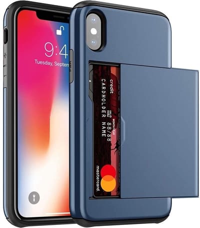 Shieldcase Kaarthouder case met slide geschikt voor Apple iPhone X / Xs - hoesje met ruimte voor pasjes - pasjeshouder - hardcase - blauw