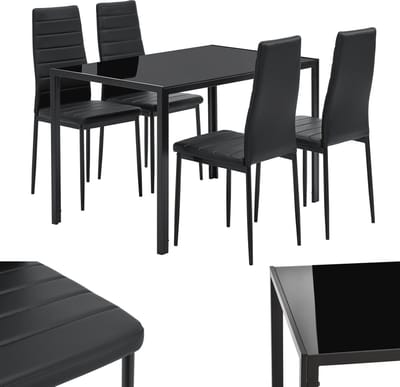 Moderne Eetgroep met Eettafel en 4 Stoelen - Elegante Eetkamergarnituur in Zwart