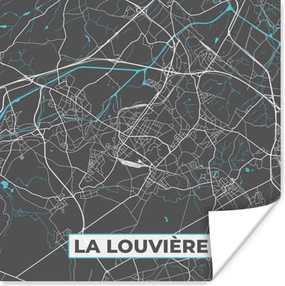 Poster Plattegrond – La Louvière – Blauw – Stadskaart - Kaart - 100x100 cm XXL