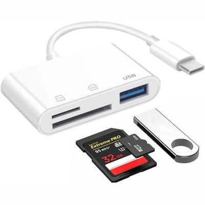 TIM® Sd Kaart Lezer - SD-kaart - SD-kaartlezer USB - C - Wit - 18cm x 10cm x 1cm