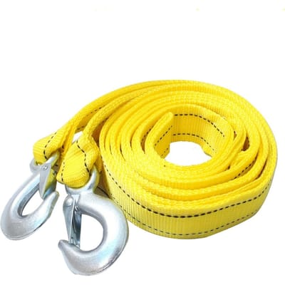 Stevige aanhangerkabel van dubbellaags nylon met versterkte oogjes en zachte lussen aan de uiteinden, geschikt voor de meeste voertuigen, ideaal voor het laden van aanhangers. 1pc geel