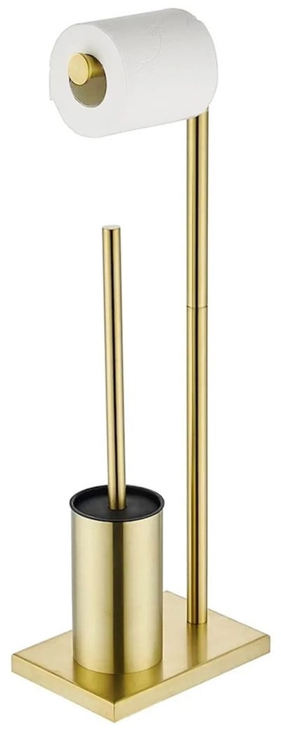 Toiletbutler met wc rolhouder en wc borstel met houder compleet mat goud staand