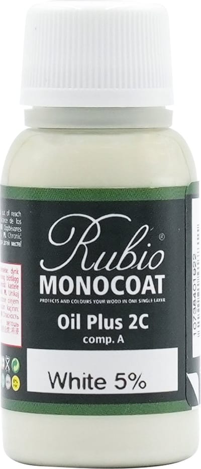Rubio Monocoat Oil Plus 2C - Ecologische Houtolie in 1 Laag voor Binnenshuis - White 5%, sample 20 ml (0.8 m²)