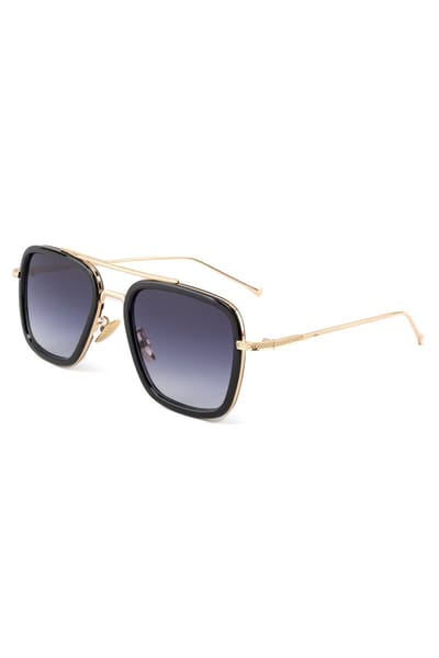 KIMU® Zonnebril 70's Pilotenbril - Goud Montuur - Zwarte Gradient Glazen - Volwassenen Kunststof Vintage Piloot Amerikaans Aviator Influencer Festival