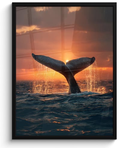Poster in lijst - Fotolijst 60x80 cm - Posters - Walvis staart - Water - Zonsondergang - Posterlijst zwart - Decoratie - Wanddecoratie woonkamer - Muurdecoratie slaapkamer