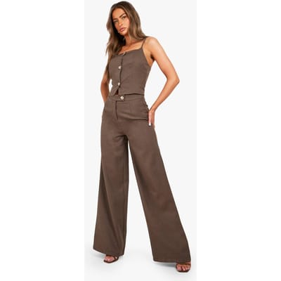 boohoo Dames Getextureerde wijde broeken | Mokka | Maat: 36