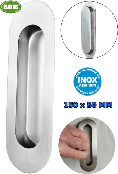 Schuifdeurkom 150x50mm RVS AMIG - Verzonken Komgreep Geborsteld
