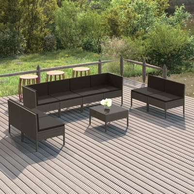 vidaXL - 9-delige - Loungeset - met - kussens - poly - rattan - grijs