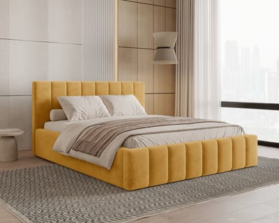 Gestoffeerd Bed 01 met Opbergruimte en Hoofdbord 140x200 cm - Geel (Flow 13)